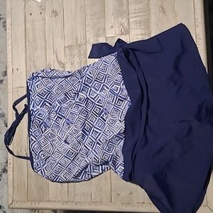 Merona Swimsuit set- Blue & White Retro Style Tankini and Swim Skirt